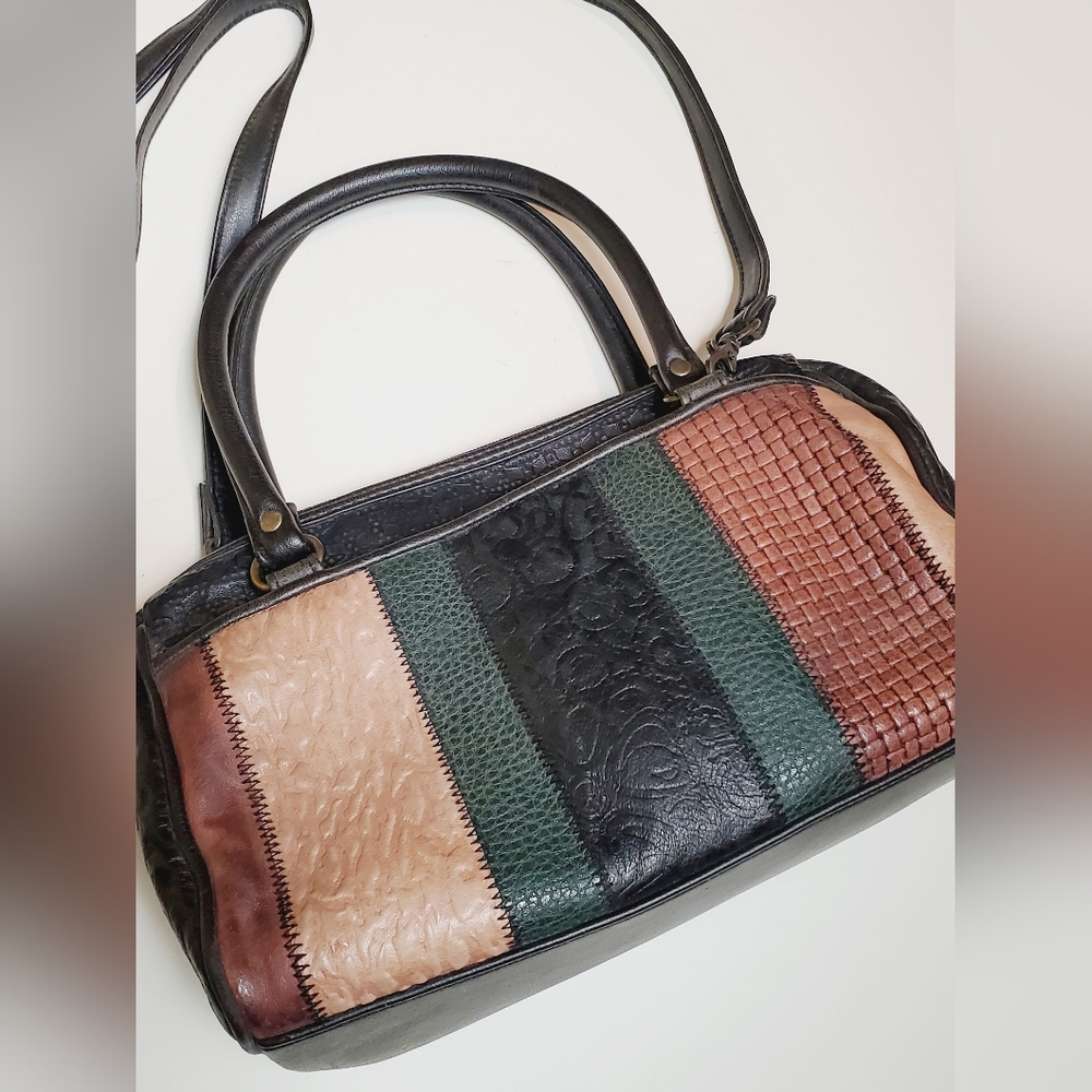 Vintage Textured Leather Patchwork Crossbody Hand… - image 2